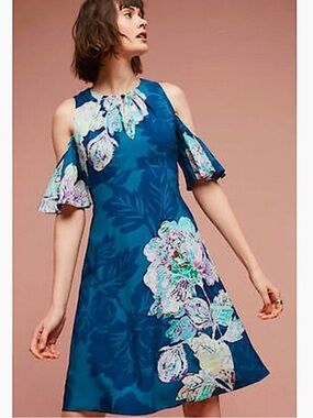 Maeve "Elia" Open Shoulder Floral Midi Dress size 6